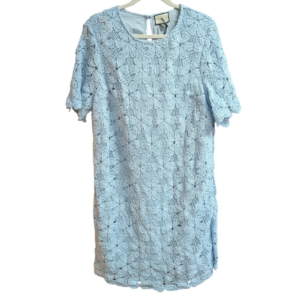Tuckernuck Belclaire Light Blue Crochet Lace Shift Dress Short Sleeve XL NWT - Picture 2 of 6